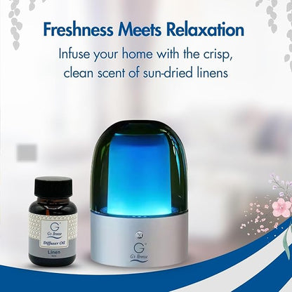 G's Breeze Smart Aroma Diffuser with 60ml Linen Scent Refill - Bluetooth & Wi-Fi App Control - LED Lighting & Adjustable Intensity - Long-Lasting Crisp Clean Cotton Fragrance for Home or Office