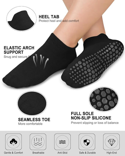 5 Pairs Pilates Grip Socks Yoga Socks with Grips for Women, Non-Slip Athletic Socks for Ballet, Dance, Workout, Hospital