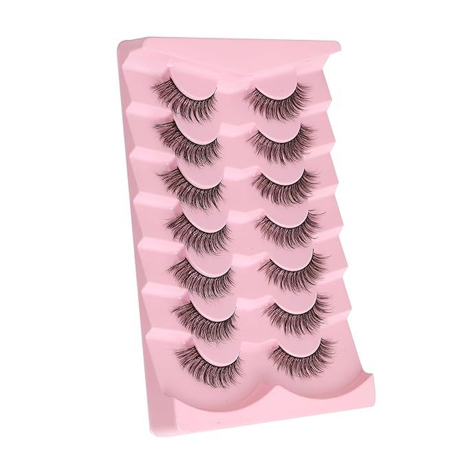 Cat Eye Lashes Natural Eyelashes 16MM False Eyelashes Wispy with Thin Band 3D Volume False Lashes Soft Lash Strips C Curl Fake Lash 7 Pair EVENTILL