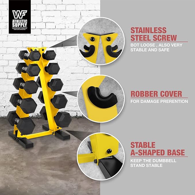 WF Athletic Supply Dumbbell Rack, 5-Tier A-Frame Dumbbell Rack for Dumbbell Storage, Color Options Available in Black/White/Green/Yellow/Red/Pink/Orange & Blue