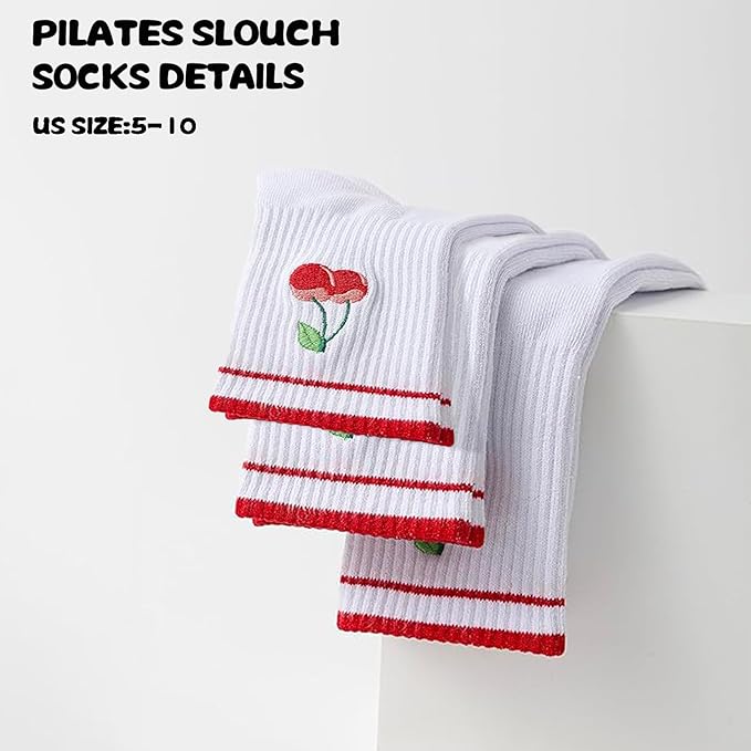 DADAB Cute Pilates Grip Socks for Women – Yoga Grippy Non Slip Barre Sticky Crew Socks for Workout, Hospital Use