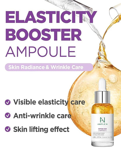 AMPLE:N Peptide Shot Ampoule - Anti-Aging Face Ampoule with Peptide Threads to Minimize Wrinkles and Improve Firmness - Serum to Lift Sagging Skin - Visibly Plump, 1.01 fl. Oz