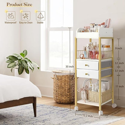 Makeup Organizer, Floor Skincare Organizers Make Up Organizers and Storage with Drawers, Vanity Organizer Cosmetics Display Cases Holder for Skin Care Nail Polish Perfume Gold