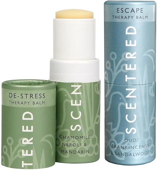 Scentered Aromatherapy Balm Stick Duo for Stress-Relief & Meditation - Roll On Essential Oil Blends of Frankincense, Oud, Chamomile - Aromatherapy Gifts for Women - De-Stress & Escape