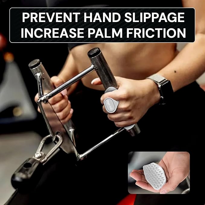 Ergonomic-Gym-Grips-for-Men-&-Women - Soft Silicone Weight Lifting Grips for Dumbbells, Barbells, Pull-Ups, Deadlifts - Fingerless, Sweat-Resistant, Includes Portable Case