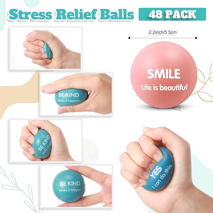Liliful 48 Pieces Motivational Stress Balls Bulk for Adults Fidget Toys End of The Year Gifts Inspirational Squeeze Balls Employee Appreciation Gift Adult Goodie Bag 2. 2 Inch(Morandi Color)