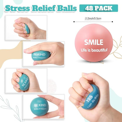 Liliful 48 Pieces Motivational Stress Balls Bulk for Adults Fidget Toys End of The Year Gifts Inspirational Squeeze Balls Employee Appreciation Gift Adult Goodie Bag 2. 2 Inch(Morandi Color)