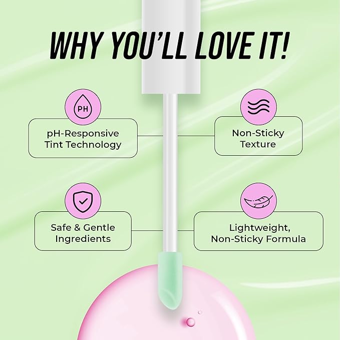 The Beauty Spy Yuli Color Changing Lip Oil - Korean Fruit Lip Gloss - pH-Reactive Formula with Argan Oil, Squalane, Shea Butter - Hydrate & Soften Lips, Glass Shine Effect (Green Plum)