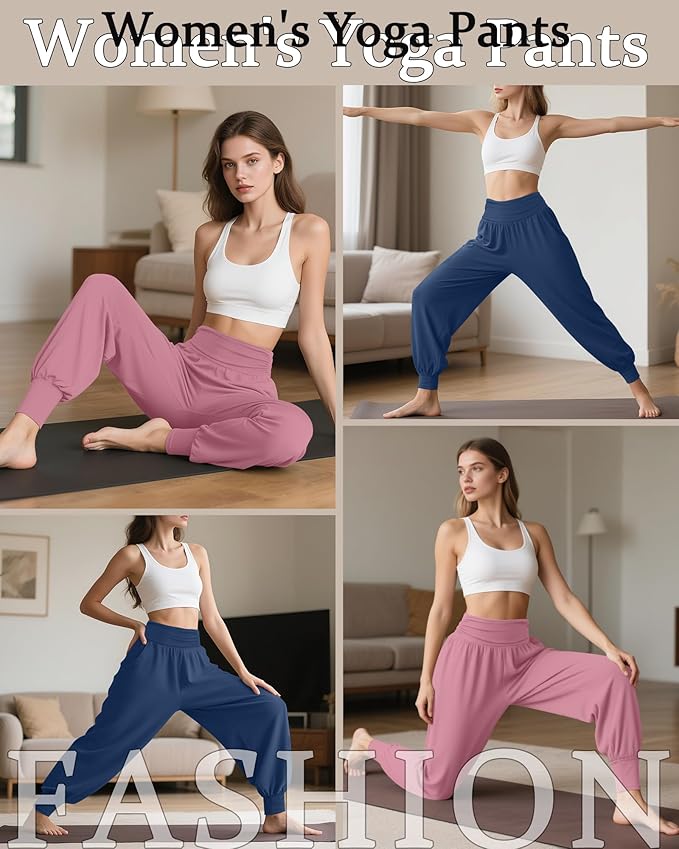 2 Pack Women's Yoga Joggers, Cozy Sweatpants with Pockets Casual Loose Comfy High Waisted Lounge Pants