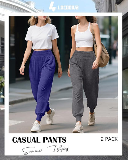2 Pack Women's Yoga Joggers, Cozy Sweatpants with Pockets Casual Loose Comfy High Waisted Lounge Pants
