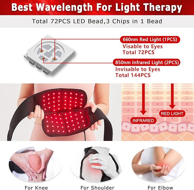 AOBOCO Red Light Therapy Wrap for Knee - 76Pcs 660nm & 152Pcs 850nm Near Infrared Therapy Device Pad for Elbow Shoulder Joint Pain Relief Faster Recovery Great for Athletes & Beyond