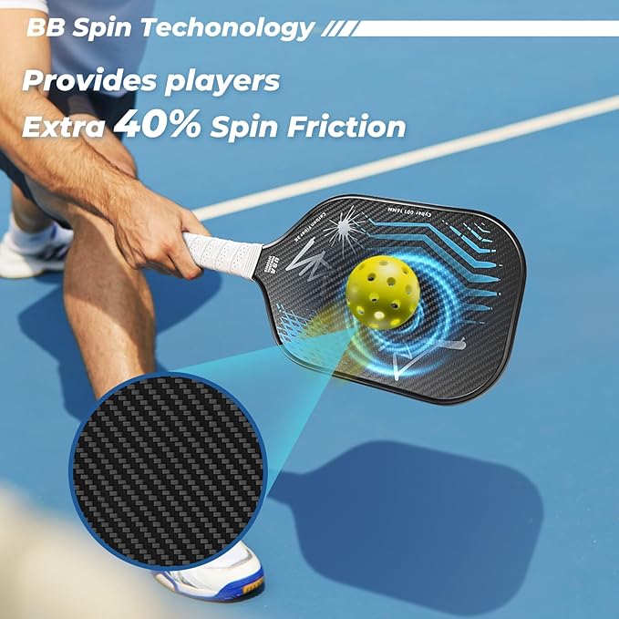 Pickleball Paddles,USAPA,Carbon Fiber Pickleball Paddle with 16MM Polymer Honeycomb Core Provides Lighter Weight&Higher Grit&Spin,Engineered for Professional Players,BlueBean