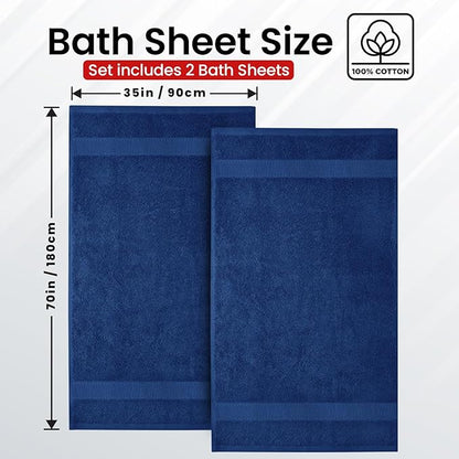 Infinitee Xclusives– Luxury Bath Sheets Towels – 2 Pack 600 GSM (35X70 Inches)– 100% Ring Spun Cotton Large Bath Towels for Bathroom (Tranquil Navy, Bath Sheet Pack of 2)