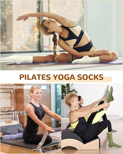 Justay 6 Pairs Pilates Socks with Grips for Women Soft Non Slip Crew Cotton Athletic Workout Barre Hospital Yoga Socks