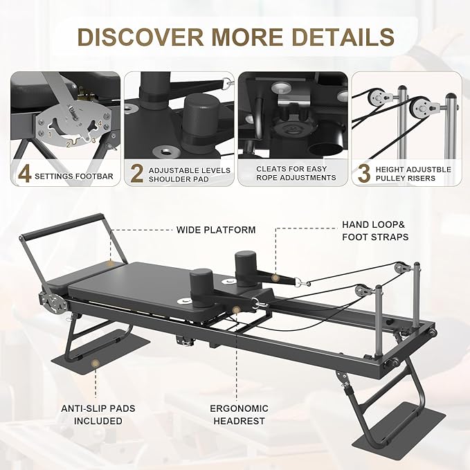 Pilates Reformer Machine,Foldable Home Pilates Reformer Equipment, Small Reformer for Women Use Studio Gym Yoga