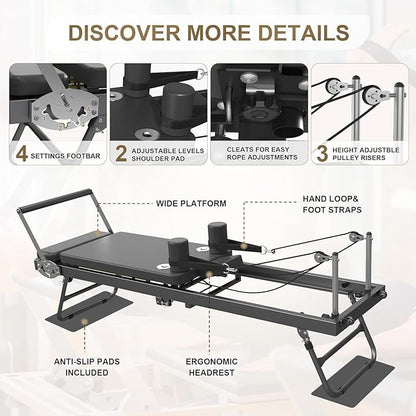 Pilates Reformer Machine,Foldable Home Pilates Reformer Equipment, Small Reformer for Women Use Studio Gym Yoga