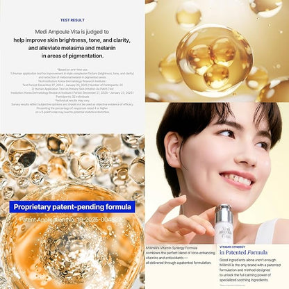 MILLIMILLI MediAmpoule – Vita Serum | Brightening Vitamin C Face Ampoule with Vitamin E, B5 & Antioxidants | Dark Spot Corrector, Tone-Up & Radiance Booster Korean Skin Care, 15ml