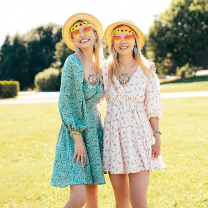 5 Pcs Hippie Costume Accessories Set Women, 60s 70s Party Dressing Accessory Peace Sign Necklace Party Decorations for Party