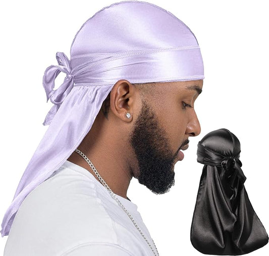 ForceWave 2 Pieces Silky Durag Pack for Men Women Waves, Premium Satin Deluxe Du-rag