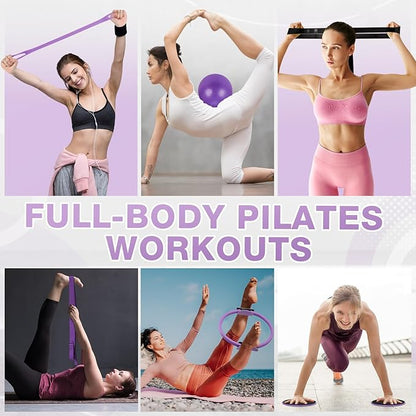 Set of 6 Style Pilates Home Equipment Set Pilates Essential Kit Workout Accessories 14 Magic Circle Mini Exercise Ball Yoga Strap Silicone Tension Strip Tension Band Sliding Plate