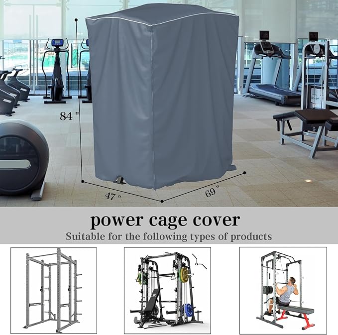 Power Cage Cover,Strength Training Power Cage Covers,84" H x 47" L x 69" W-Squat Rack Cage Accessories Outdoor And indoor Universal Dust and Waterproof Four-Season Protective Cover-Black