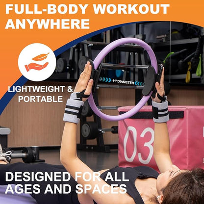 Pilates Ring Circle and Pilates Ball Set, 12 Inch&14Inch Magic Circle Pilates Ring,9 Inch Small Exercise Ball,Resistance Bands Set, Home Pilates Equipment for Women