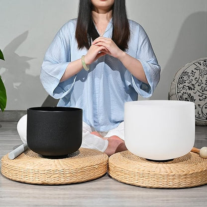 Couple of 2 PCS Yin and Yang Crystal Singing Bowl Set 8 Inch Black and 10 Inch White Mutual Attraction Bowls