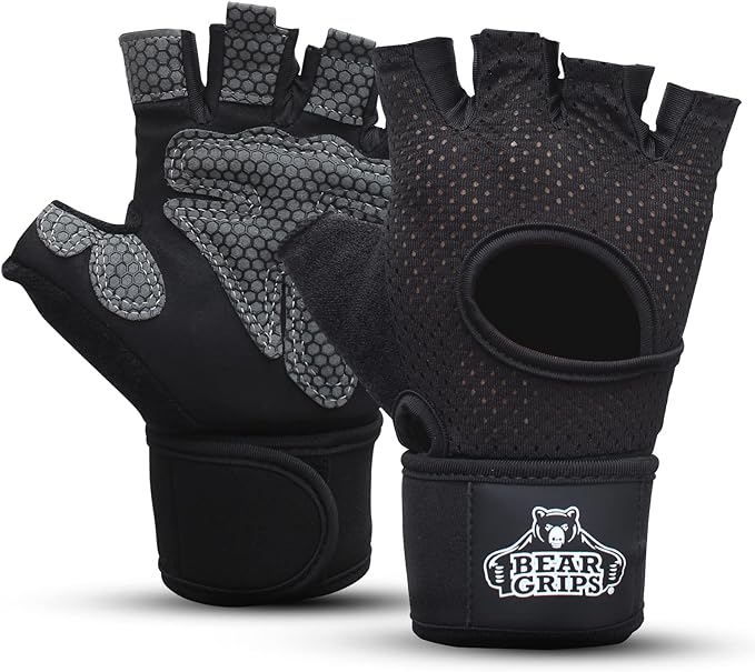 Bear Grips Weight Lifting Gloves for Men & Women | Half Finger Lifting Gloves | Full Finger Workout Gloves for Men | No Finger Exercise Gloves l Compression Weightlifting Gloves | Gym Gloves for Men