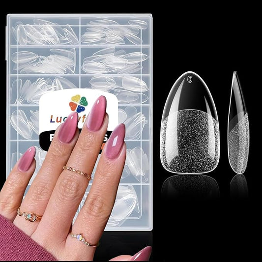 Almond Nail Tips: 504pcs Medium Almond Gel Nail Tips, Pre-shape Half Matte Short Nails Full Cover Clear Press On Acrylic Fake Nails for Nail Extension Nail Art 12 Sizes