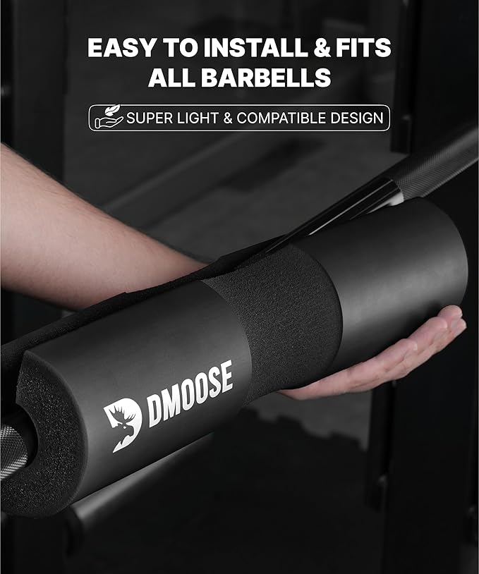 DMoose Fitness Barbell Pad for Hip Thrust, Squat & Lunges - Non-Slip Thick Foam Cushion for Neck and Back Support with Two Straps - Hip Thrust Pad for Leg Day - Fits All Olympic Bars and Smith Machine