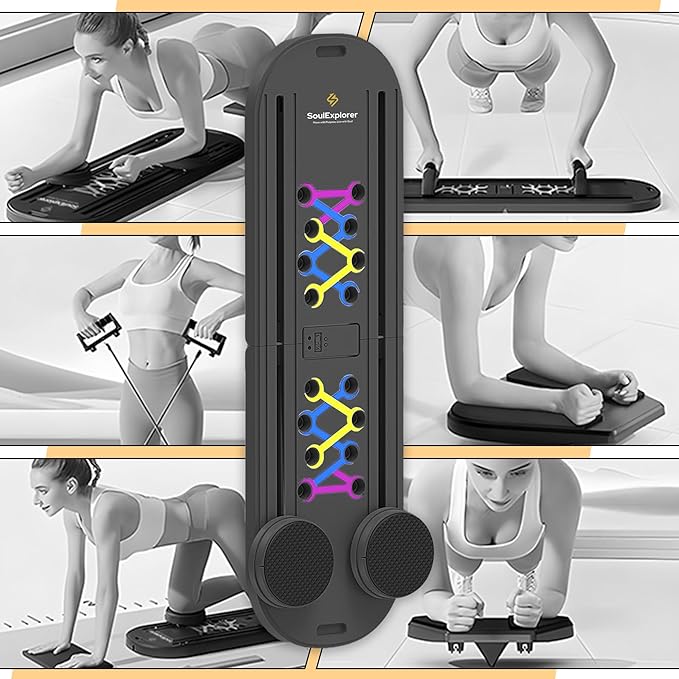 Pilates Board, Multi-Purpose Pilates Reformer Set,Portable Pilates Reformer Board with Yoga Socks & Resistance Bands ,Best for Women Fitness & Exercise at Home Pilates Workout Board.