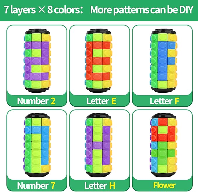 Rotate and Slide Puzzle, Finger Spinner Puzzle, Fidget Toys, Decompression Toy, 8 Colors,7 Layers, Educational Sensory Toy for Kids Adults (8 Colors X 7 Layers)