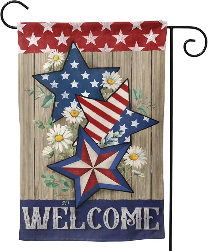 4th of July Garden Flag for Outside Patriotics American Stars Independence Day Welcome Yard Flag Decoration Banner Decor Yard Flag Gifts