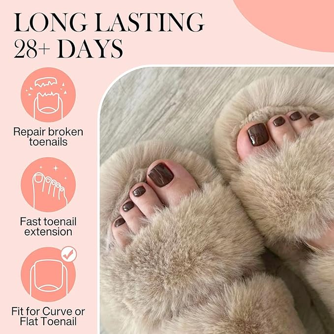 504pcs Toe Nail Press Ons: Squavol Toe Nail Tips Full Cover Fake Toenail, 15 Sizes Square Round Oval Press on Toenails for Women Big Wide Nail Extensions Home DIY Salon