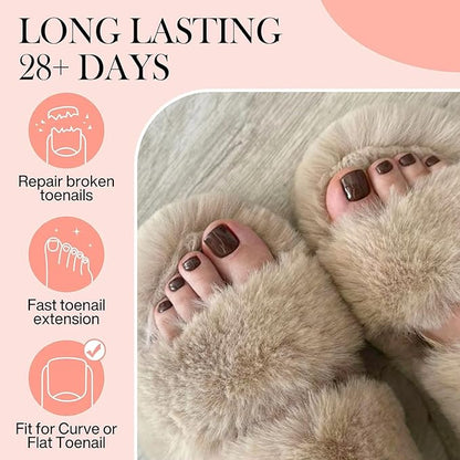 504pcs Toe Nail Press Ons: Squavol Toe Nail Tips Full Cover Fake Toenail, 15 Sizes Square Round Oval Press on Toenails for Women Big Wide Nail Extensions Home DIY Salon