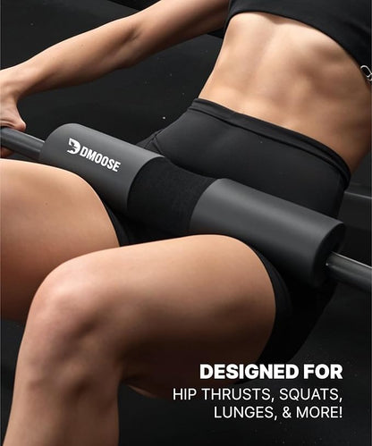 DMoose Fitness Barbell Pad for Hip Thrust, Squat & Lunges - Non-Slip Thick Foam Cushion for Neck and Back Support with Two Straps - Hip Thrust Pad for Leg Day - Fits All Olympic Bars and Smith Machine
