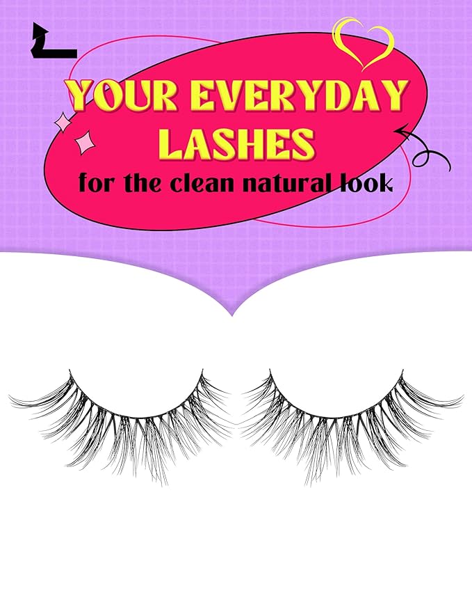 Onlyall Natural Lashes Natural Eyelashes Wispy Lashes Fake Eyelashes C Curl Lashes 12mm False Lashes 7 Pairs D30