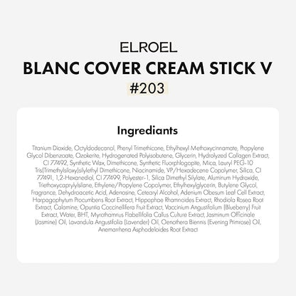 Blanc Cover Cream Stick V White - Korean Color-Changing Foundation Stick with Volufiline - Medium to Full Coverage Dewy Finish Base Makeup - Dual-Ended with Detachable Brush (203 Medium)