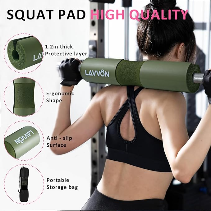 Barbell Pad Set for Hip Thrust 10Pcs- Squat Pad for Barbell Lunges & Bar Padding - Bench Press Standard Weight Bar Pad - with Ankle Straps, Wrist Straps for Weightlifting, 3 Lifting Strap