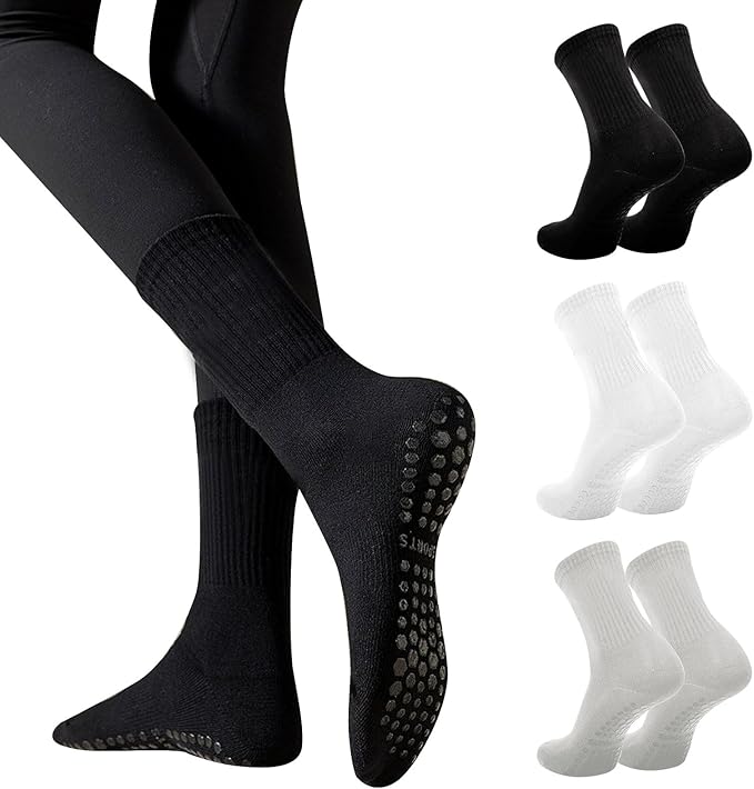 3 Pairs Non Slip Yoga Socks for Women Anti-skid Long Socks for Yoga, Barre, Ballet, Dance, Barefoot Workout Gym
