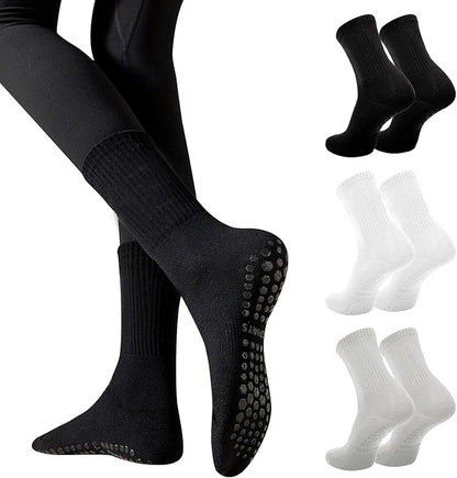 3 Pairs Non Slip Yoga Socks for Women Anti-skid Long Socks for Yoga, Barre, Ballet, Dance, Barefoot Workout Gym