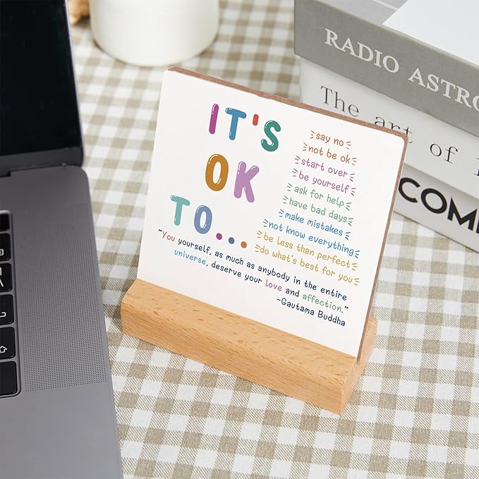 Xendelow Motivational Sign, Wooden, 4x4x0.23 inches, Mental Health Reminders, Gift for Psychologist, School Counselor, Student, Boy, Girl, Best Friend