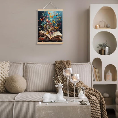 Colorful Butterfly Book Canvas Wall Art Poster, Reading Nook Corner Decor, Vintage Fantasy Bookish Wall Decor Prints for Library Reading Room Classroom Home, 12x16 Inches