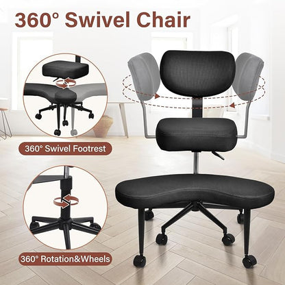 Meditation Chair, Cross Legged ADHD Office Chair for Adults with Wheels Ergonomic Back Support and Leg Rest for Multi Position Criss Cross Sitting Kneeling and Yoga Height Adjustable, Mesh Style