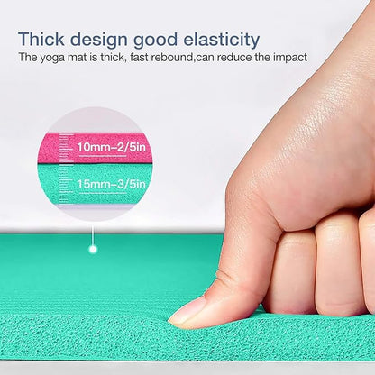 Yoga Mat Non Slip NBR Thick Yoga Mat, 72"L x 32"/24"W x 0.6"/0.4"TH (185cm x 80cm/61cm x 15mm/10mm), Anti-Tear Exercise Mat with Carrying Strap and Bag, Workout Mats for Yoga, Pilates, Floor Exercises