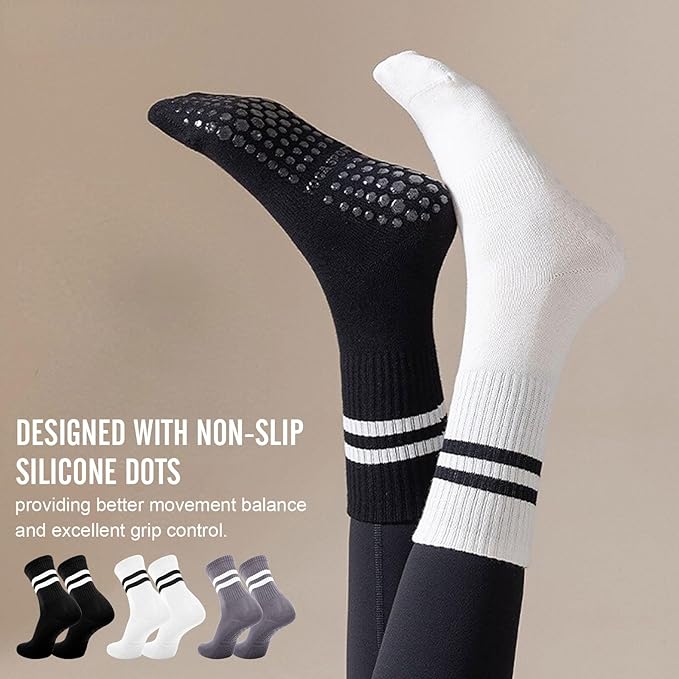 3 Pairs Non Slip Yoga Socks for Women Anti-skid Long Socks for Yoga, Barre, Ballet, Dance, Barefoot Workout Gym