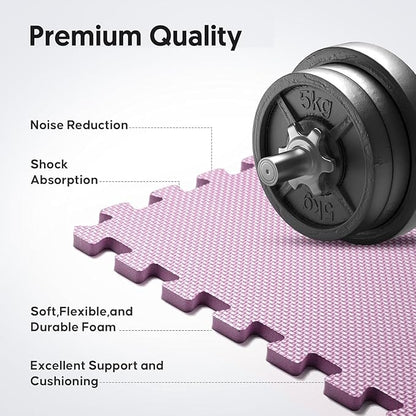 Home Gym Mat, Puzzle Exercise Mat, EVA Interlocking Foam Floor Tiles for Home Workout Equipment and Kids' Play Areas - Blue, 24 in x 24 in x ½ in - (Pink, 36 Pack (144 sq ft))