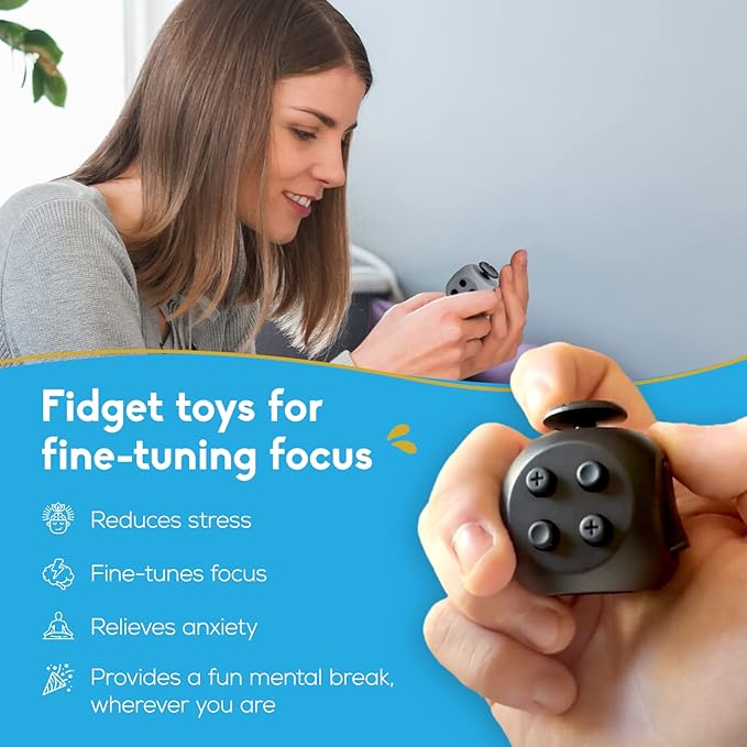PILPOC theFube Fidget Cube, 6-Sided Stress Relief Infinity Cube for Adults & Kids, Boosts Concentration, Mindfulness Aid, Silent & Audible Modes, Includes Carry Case for Portability (Midnight-Rose)