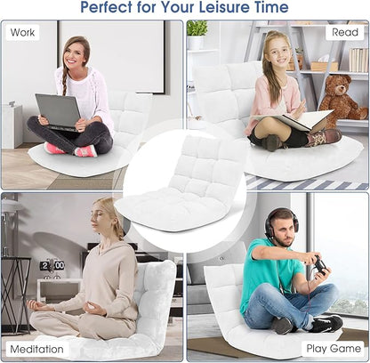 GORELAX Memory Foam Floor Chair, 14-Poistion Adjustable Reading Gaming Chair Recliner, Folding Cushioned Meditation Chair with Back Support, Padded Lazy Sofa for Adults, Kids (White)