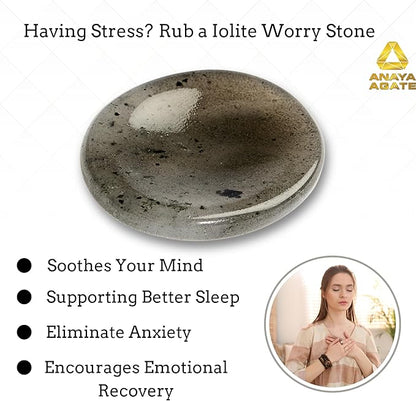Iolite Worry Stones – Crystal Thumb Worry Stone for Anxiety, Stress – Relaxing and Soothing Balance Stones for Meditation, Stress Relief – Healing Stones and Crystals for Men and Women